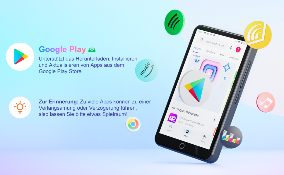 MP3 плеєр MECHEN на Android 9.0 з Wi-Fi та Bluetooth, 4-дюймовий сенсорний екран, підтримка Spotify, Amazon Music, Audible, Радіо, сірий