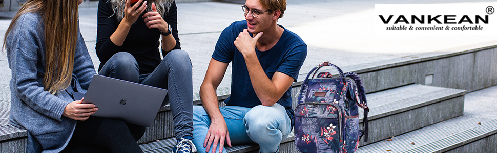 Рюкзак для ноутбука Vankean для жінок, 15.6-16.2 дюйми, з USB-портом, водонепроникний, для роботи/школи/подорожей, квітковий дизайн, темно-синій/червоний