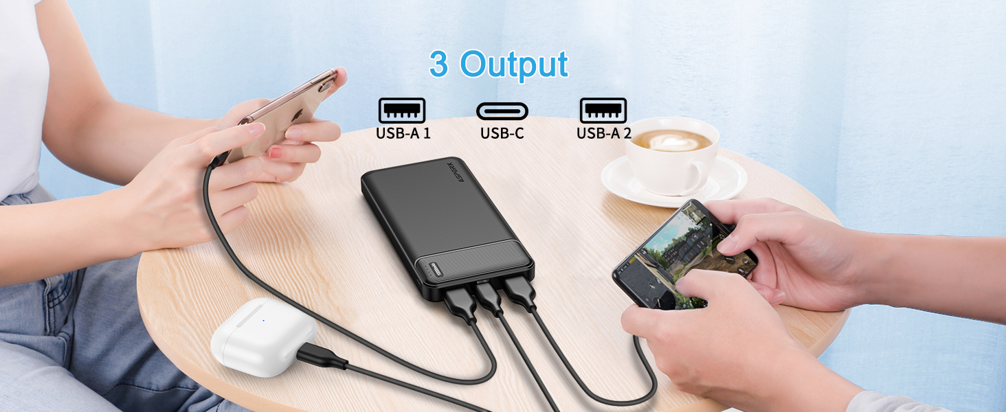 Power Bank AsperX 10000mAh (2 шт.) з USB-C, 4 порти, для iPhone, iPad, Huawei, Tablet - Чорний+Білий
