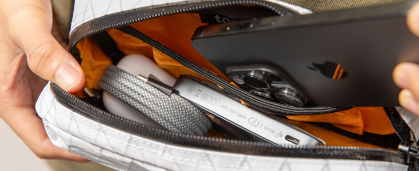 tomtoc X-Pac нагрудна сумка для чоловіків та жінок, 1,5 л, білий колір. RFID захист, для подорожей, повсякденного використання.