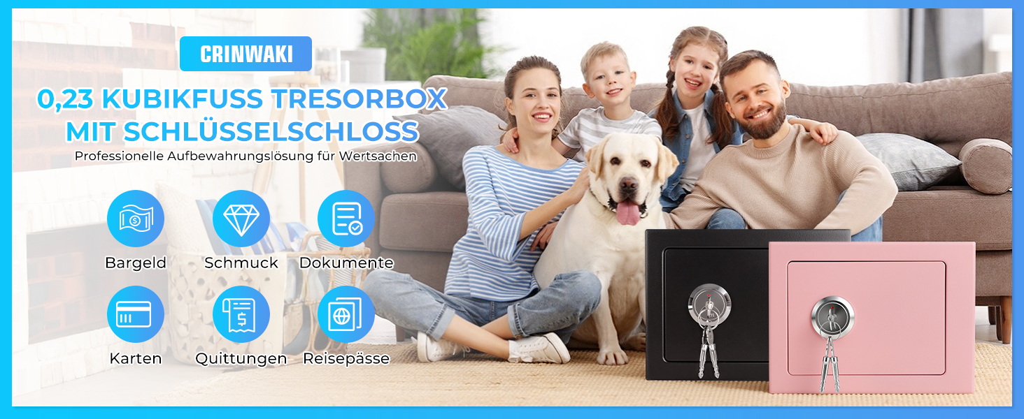 Сейф меблевий маленький для дому з 3 ключами, 23x17x17 см, для грошей, коштовностей та документів (чорний)