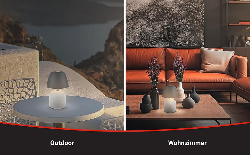 LED-лампа BRILONER настільна бездротова IP44 з сенсором, регулюванням яскравості, керамічним цоколем, для спальні, читання, декору, на вулицю, 13,5x22 см (сіро-антрацит)