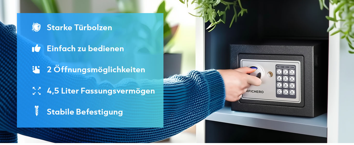 Сталевий сейф Silvergear® Tresor для дому з електронним замком та кодовою панеллю | Сейф для ключів та грошей з 2 ключами
