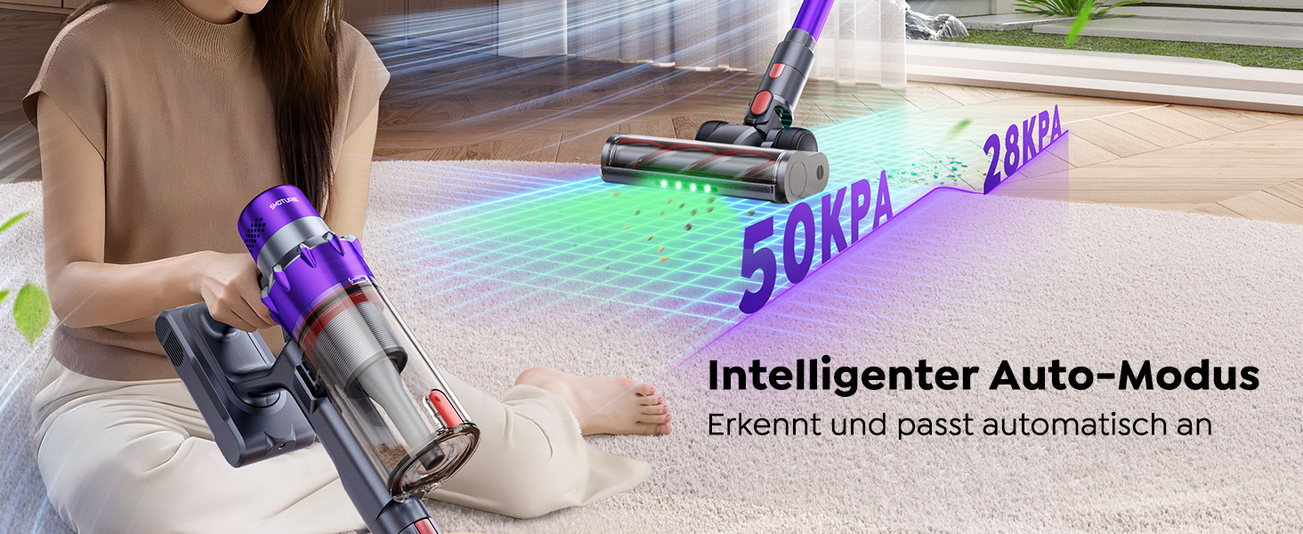 SMOTURE Бездротовий акумуляторний пилосос 50 000 Па, 65 хв роботи, міні-турбонасадка, самостійна парковка, антизаплутана щітка, док-станція на стіні, для шерсті тварин/килимів/твердих поверхонь/автомобіля, модель: VAC02, темно-фіолетовий