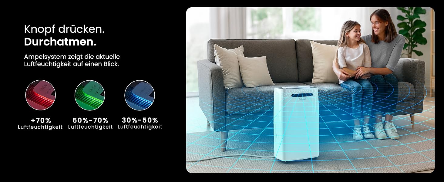 Про Бріз Зволожувач повітря 25л/добу - для приміщень до 30 м², 4 режими роботи, цифровий дисплей, шланг для зливу, функція сушіння білизни, таймер, проти вологи та плісняви.