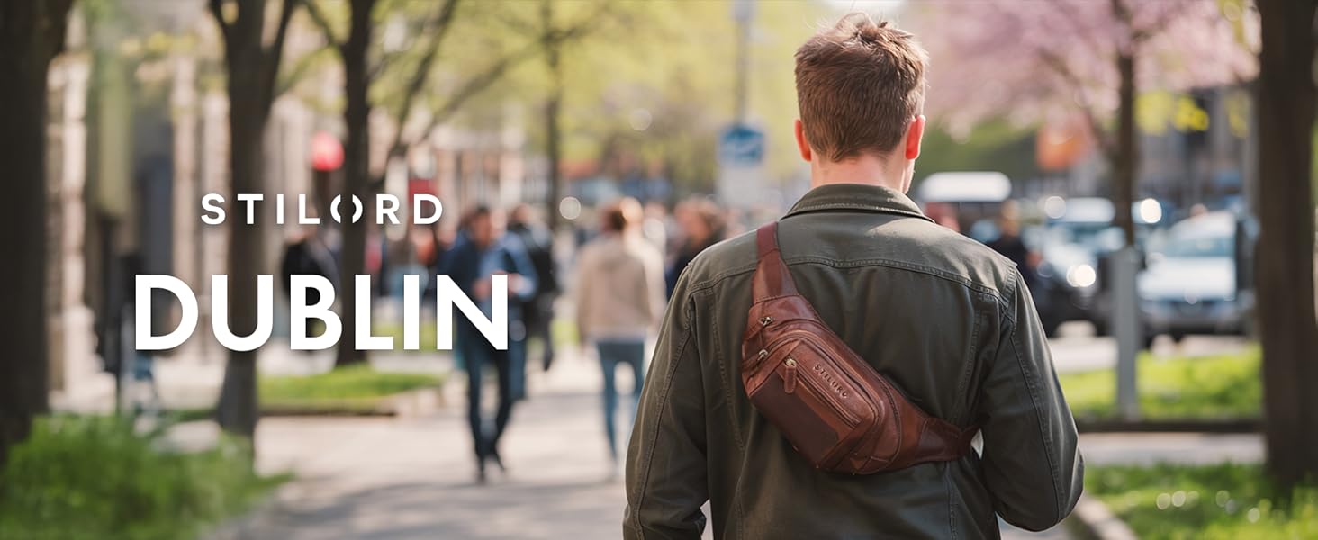 STILORD 'Dublin' Чоловіча поясна сумка з екошкіри великого розміру з багатьма відділеннями, водовідштовхуюча, захист від крадіжки. Чоловіча сумка на пояс XXL з екошкіри для подорожей, фестивалів, піших прогулянок, чорного кольору.