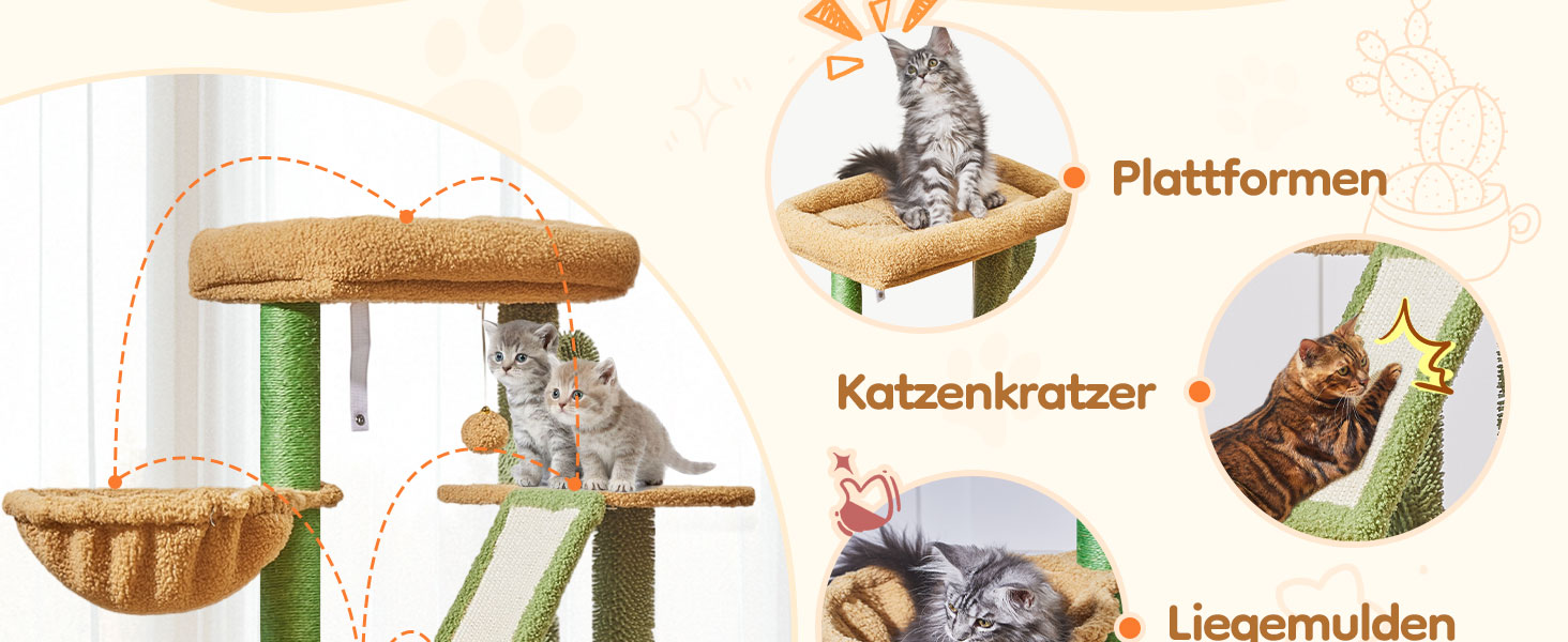 Кігтеточка Taoqimiao Klein, 98 см: котячий будиночок, корзина, 4 стовпчики, м'ячі, зелений (MS029SW)