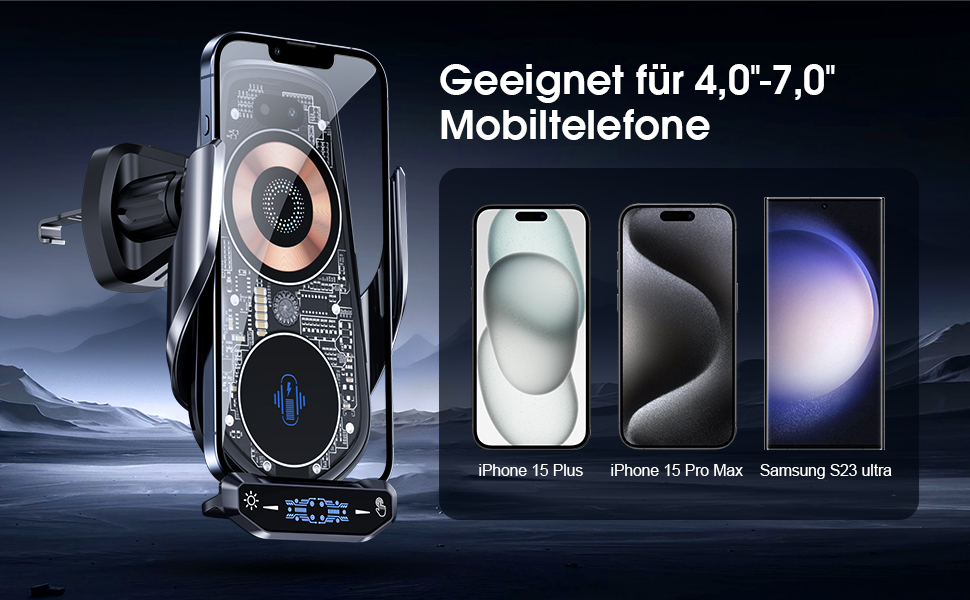 Бездротовий автомобільний зарядний пристрій AmazeFan 15W Qi з тримачем для телефону, чорний