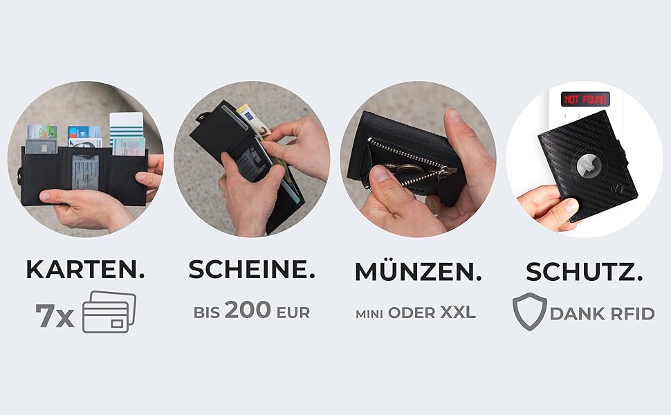 Гаманець Koruta Slim з RFID захистом та відділенням для монет (Carbon Schwarz) - картхолдер для чоловіків та жінок