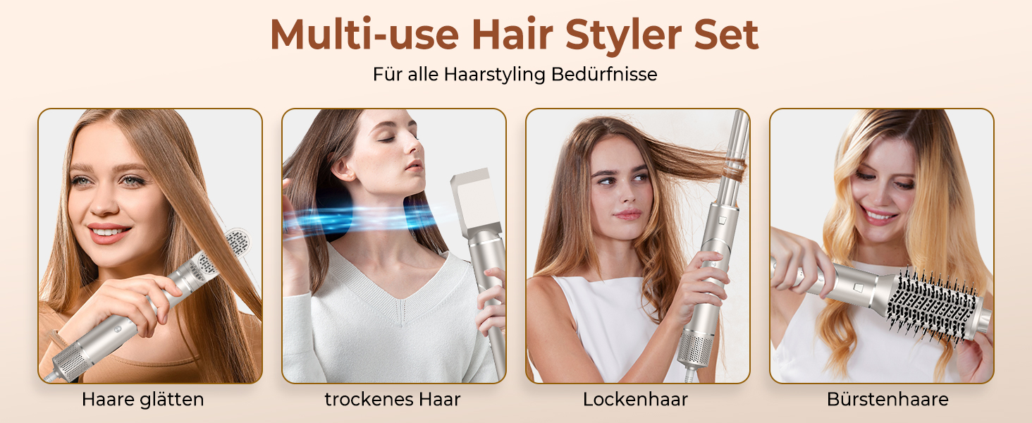 UKLISS 8-в-1 Pro Airstyler: Фен-щітка, локони, стайлер для волосся. Потужність 1400W, 110,000RPM, комплект для створення зачісок. Подарунок для жінок