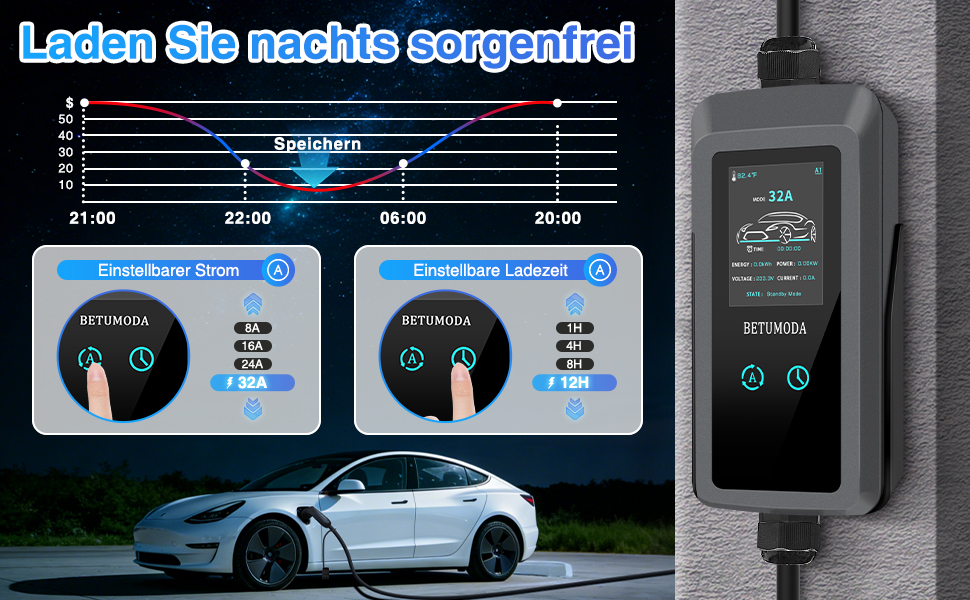 Зарядний кабель Type 2 Schuko 3.68kW 6-16A для електромобіля та PHEV, 7м, з LCD дисплеєм, IP65