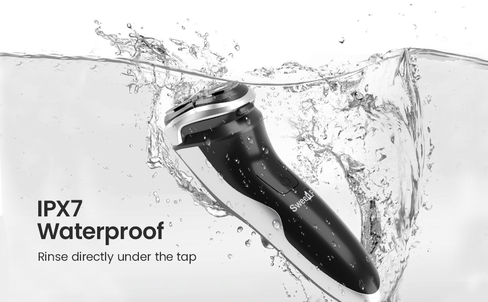 Електричний гоління для чоловіків SweetLF [2023 Neu] з 3D-головкою, LED-дисплеєм, 3 змінні насадки та зарядним пристроєм, IPX7 водонепроникний, чорно-сірий
