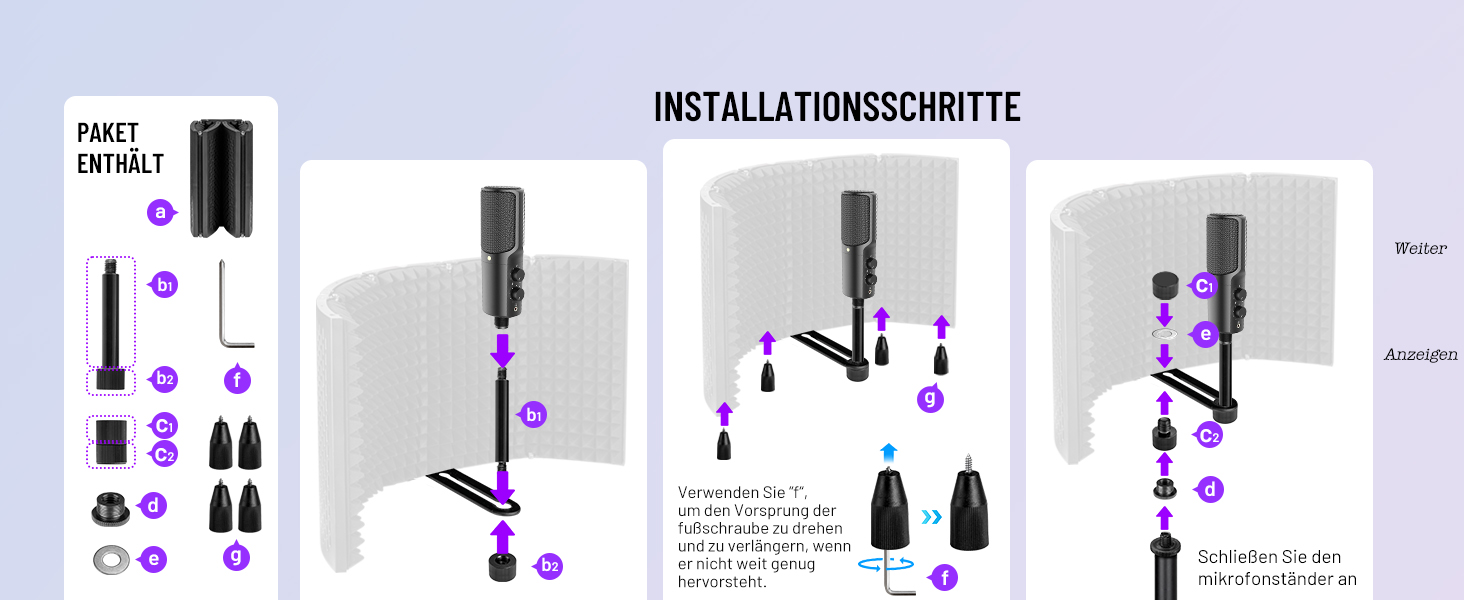 Акустичний ізоляційний екран для мікрофона CAHAYA, 5-панельний поглинач звуку та поп-фільтр, регульований на 180°, складаний захисний щит для студійного запису