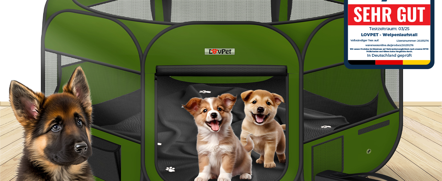 LOVPET® Foldable Pet Playpen - Indoor/Outdoor Dog & Cat Enclosure with Bowl & Fleece Blanket - Oxford Fabric Pop-Up System