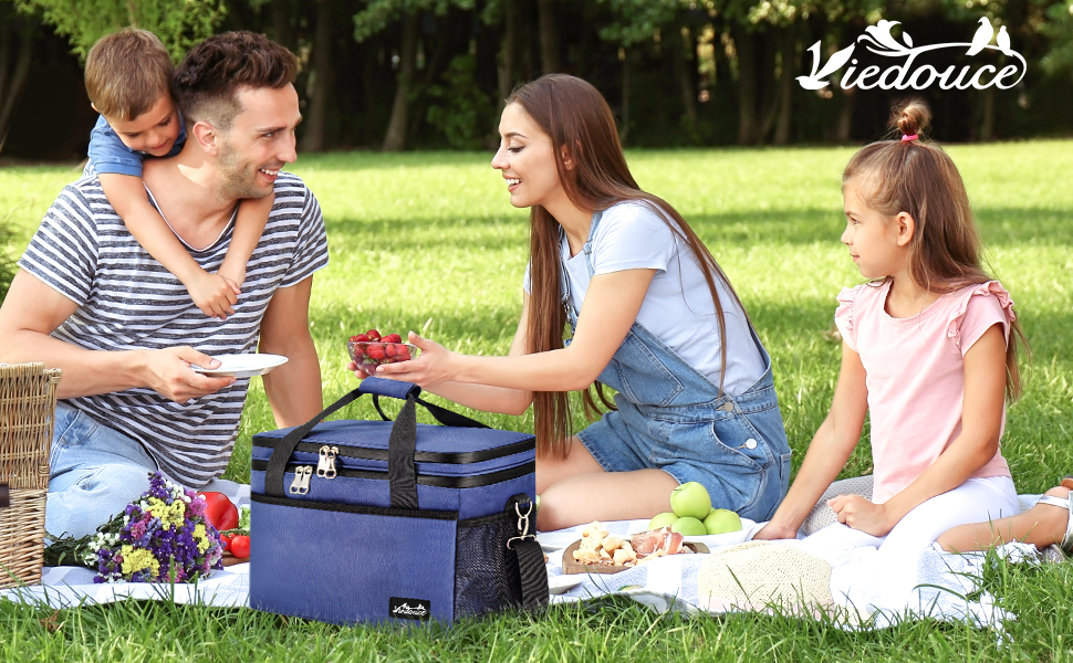 Термосумка Viedouce 24L: ізольована, водонепроникна, з плечовим ременем та відкривачем для пікніків, кемпінгу та подорожей (синій)