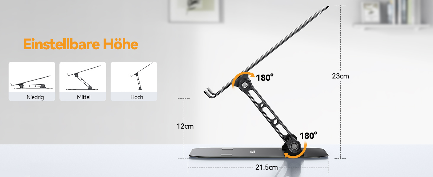 Підставка для ноутбука TECKNET, регульована по висоті, ергономічна, складна, портативна, з вентиляцією, сумісна з ноутбуками та планшетами 11-17.3 дюймів (чорна)