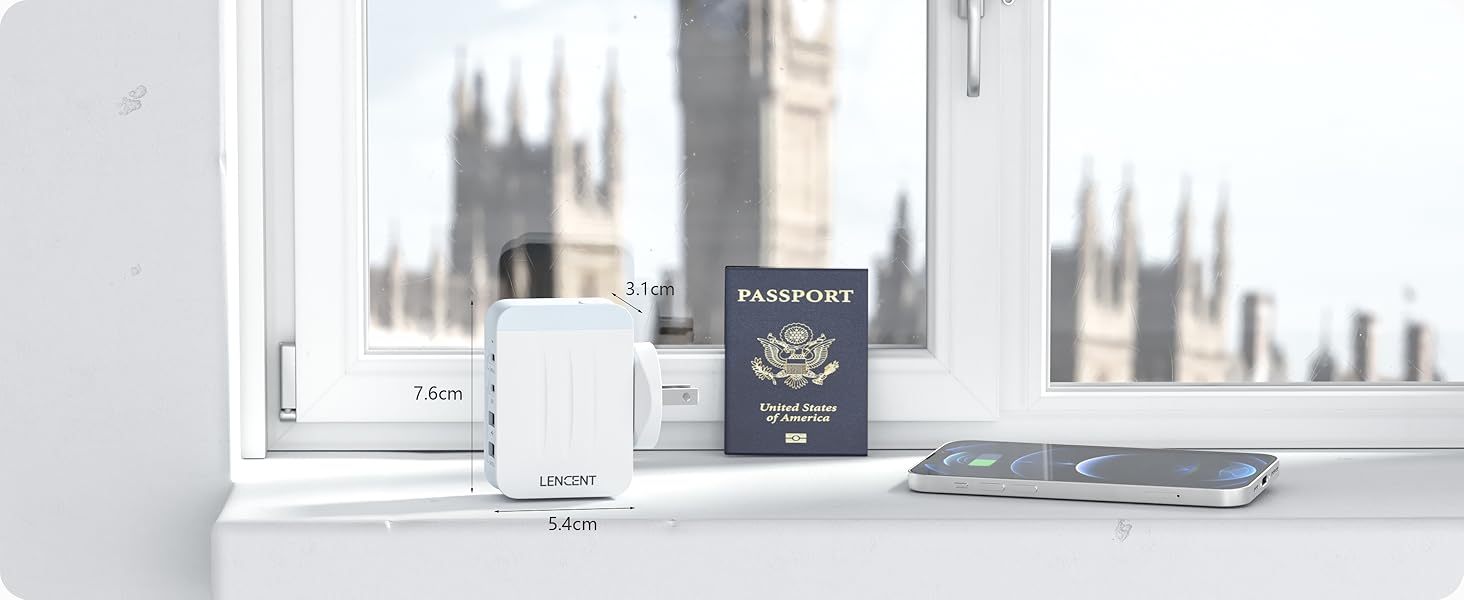 Універсальний адаптер LENCENT з USB зарядкою 45W, 4 порти (2x USB-A, 2x USB-C) - EU/US/UK/AU