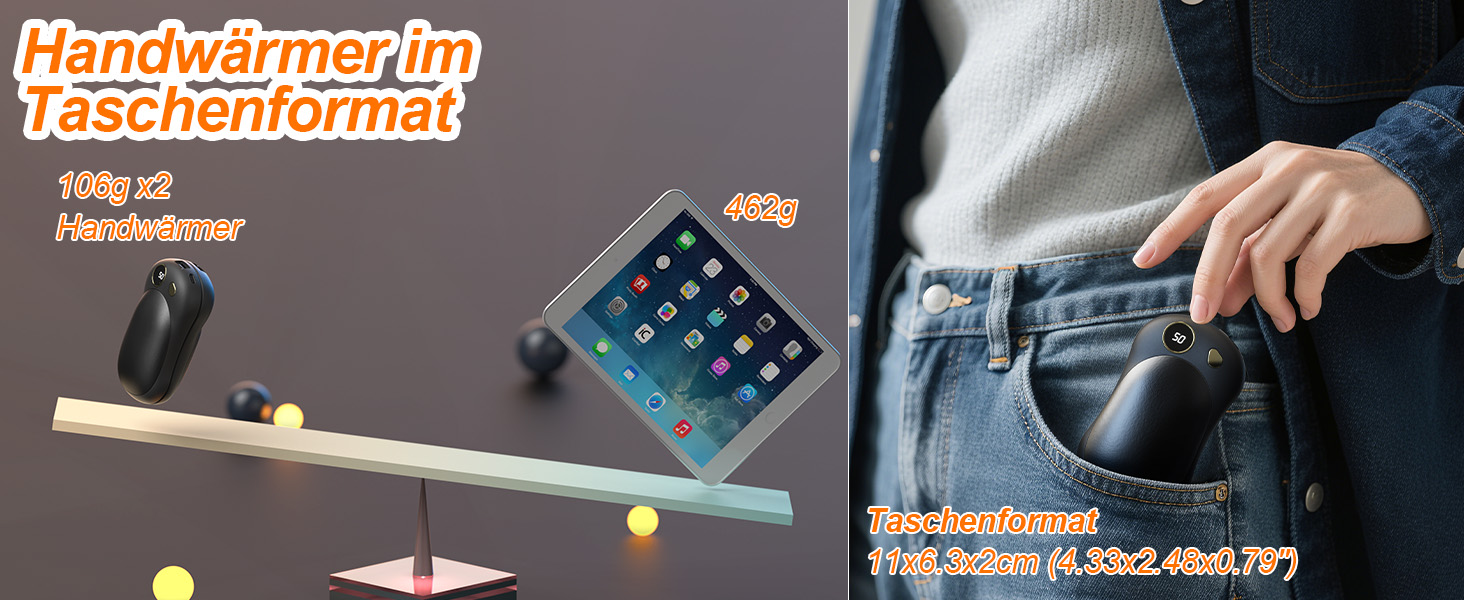 Електричні грілки для рук, 2 шт. 10000mAh з USB-C, цифровим дисплеєм, 3 режими нагріву, багаторазові для зими, подорожей та активного відпочинку