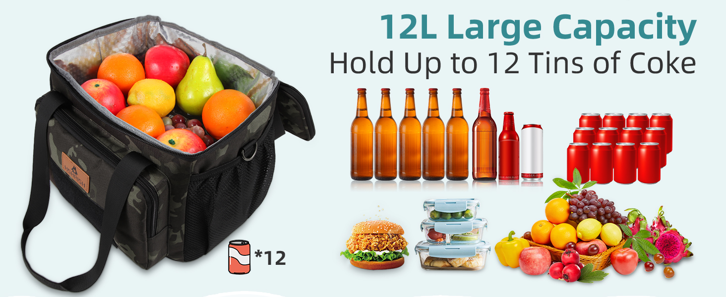 Тактична ланч-сумка HSHRISH, 12L, чорний камуфляж – велика ізольована сумка для їжі для чоловіків, дорослих, для роботи, пікніків