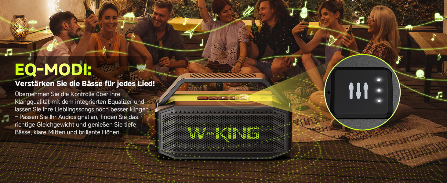 W-KING Bluetooth колонка 100W (60W) IPX6, портативна, глибокий бас, до 40 годин, TF/AUX/EQ, зелена