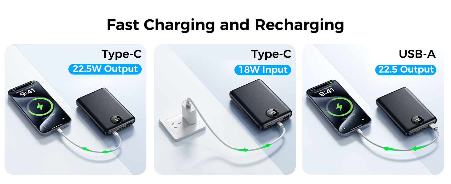 Портативний зарядний пристрій Power Bank 20000mAh з LED дисплеєм, USB-C, PD 3.0, QC 3.0, чорний