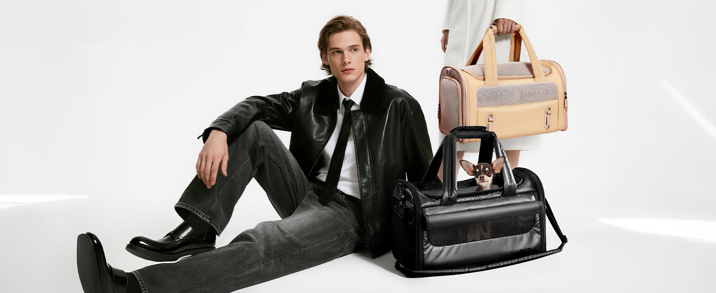 Транспортна переноска для собак та котів, чорна, M - складана переноска для подорожей літаком, авто та потягом