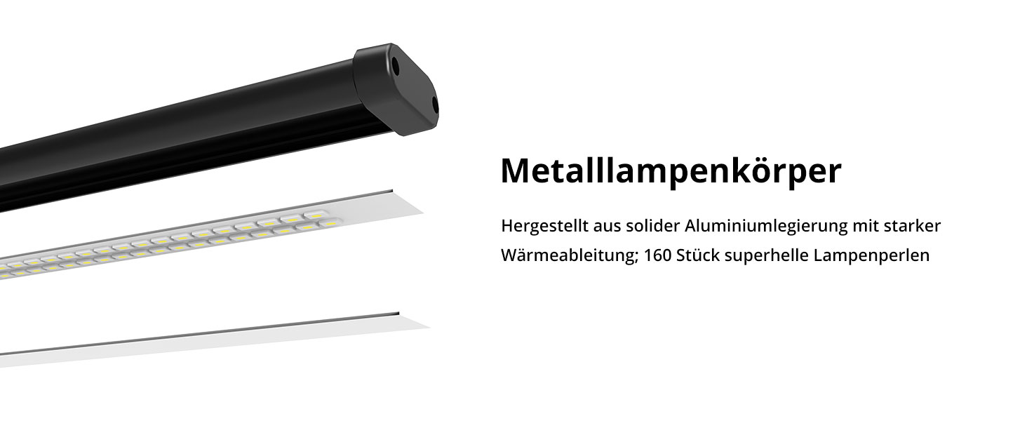 LED лампа настільна з двома головками, регулювання яскравості, 960 люмен, захист очей, 5 кольорів, 10 рівнів яскравості, для офісу та дому, чорна, 61 см