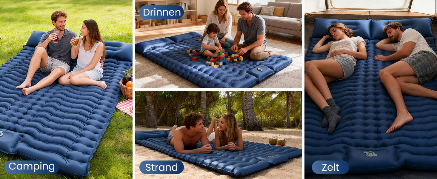 Надувний килимок для кемпінгу LAMA Doppel 200x140x10 см для двох осіб з помпою та подушкою, блакитний