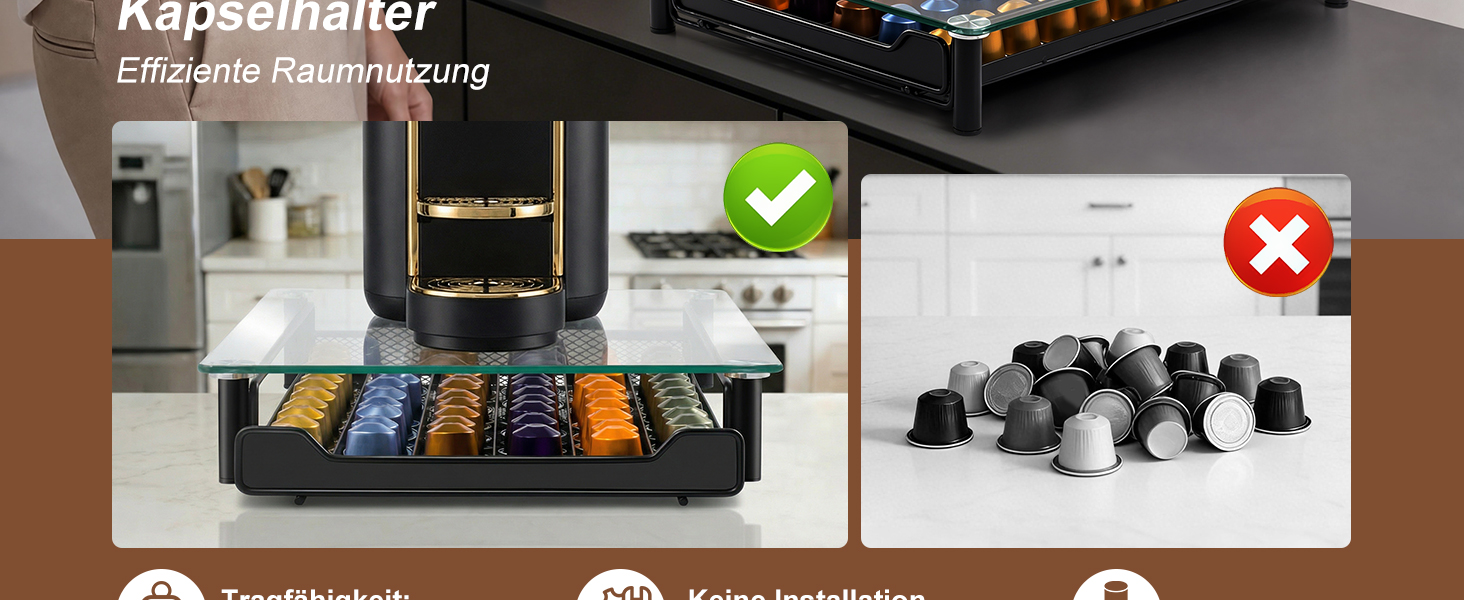Тримач для капсул Nespresso прозорий на 60 капсул, металевий та скляний органайзер для кави, висувний дизайн