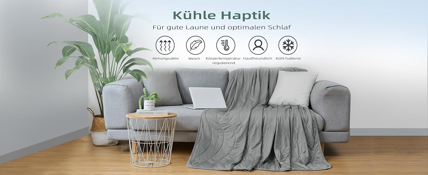 Laneetal легка літня охолоджуюча ковдра Arc-Chill Q-Max >0,45, самохолодна, сіра, 200x220 см, для спальні, дивана, подорожей