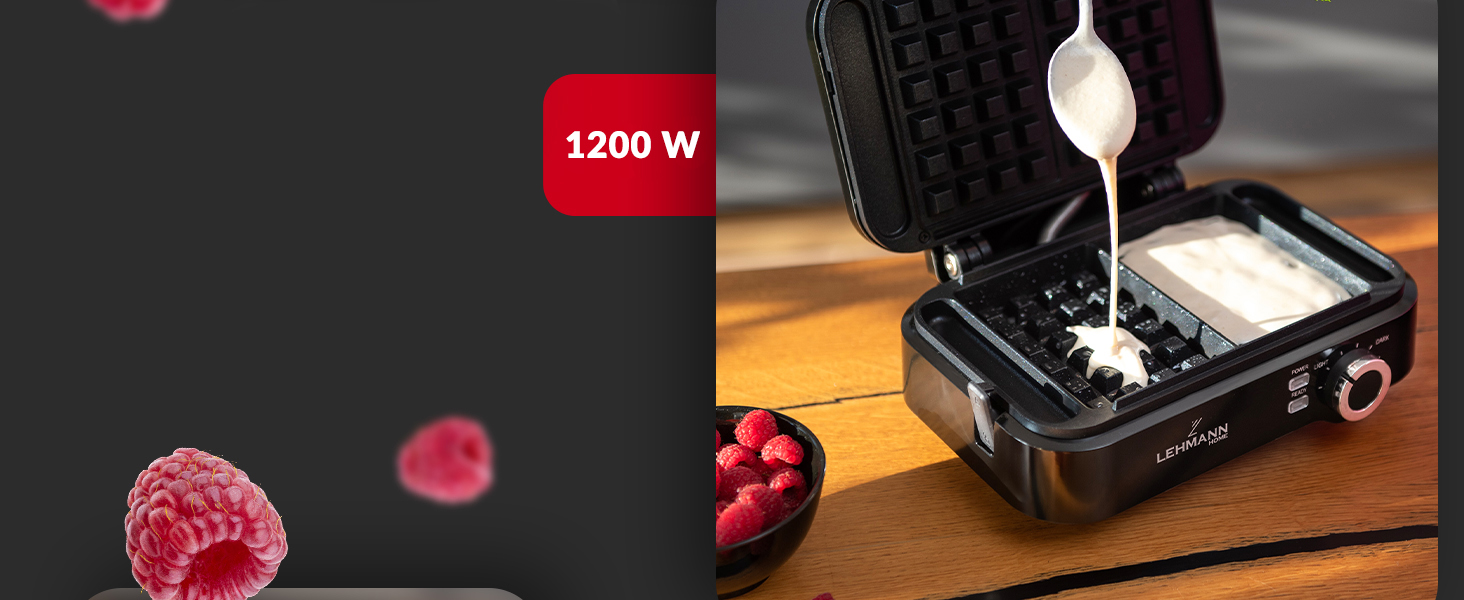 LEHMANN Double Belgian Waffle Maker - 1200W - Non-Stick - Adjustable Temperature - Makes Waffles in 3 Minutes