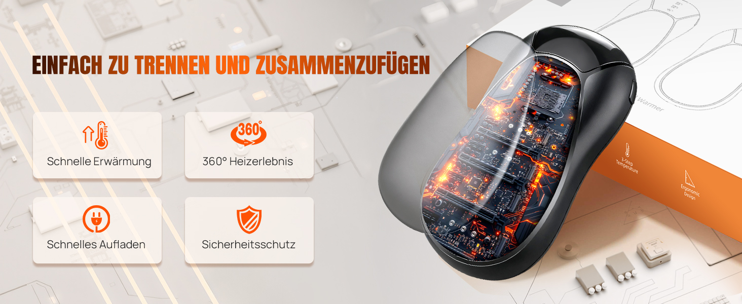 Електричний грієчка для рук, багаторазовий, 6000mAh, 2 шт., 3 режими, швидкий нагрів, до 55°C, портативний, з магнітною зарядкою, подарунок для кемпінгу та активного відпочинку