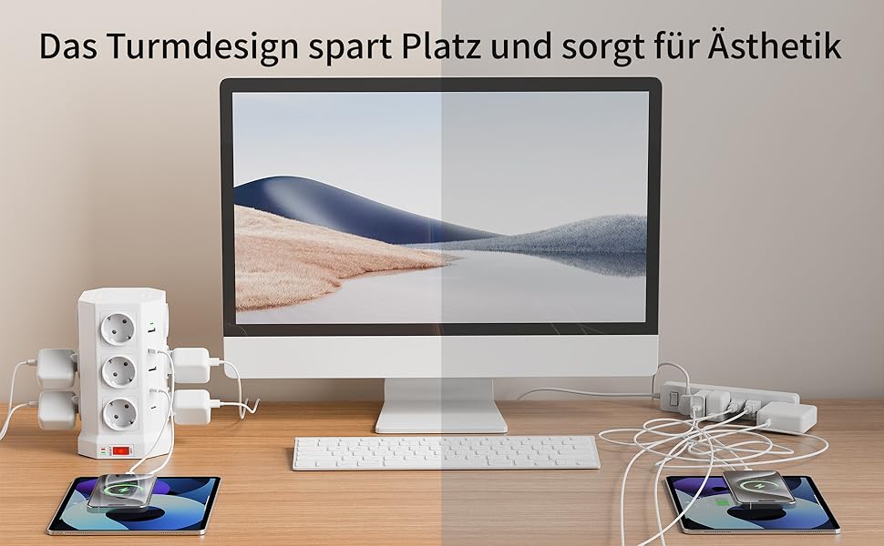 Блок розеток із захистом від перенапруги (3680W/16A), 12 розеток з 5 USB, мережевий фільтр з вимикачем, 1,5м кабель, захист 1050J, для дому/офісу, білий