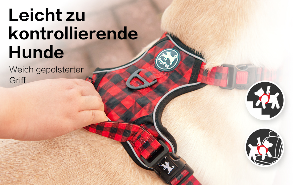 Нашийник для собак PoyPet без обмеження руху, світловідбиваючий, м'який, з простим застібкою, для маленьких собак (M, в клітинку червоний)