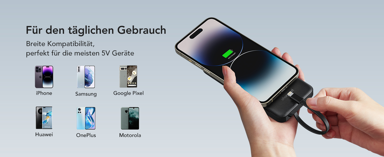 Power Bank Charmast 10000mAh з 6 виходами, USB-C, LED-дисплеєм, 4 кабелями, чорний