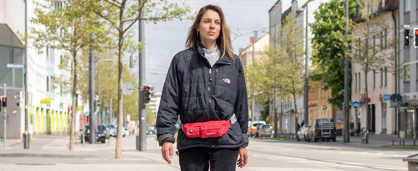 WATERFLY Поясна сумка на пояс для жінок та чоловіків: стильна сумка через плече для спорту, бігу, прогулянок з собакою, подорожей. Темно-сіра