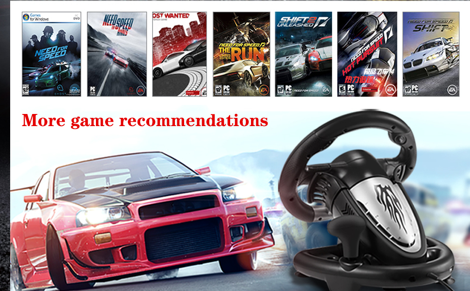 PXN V3II Руль для гонок з педалями, 180°, сумісний з PS3/PS4, Xbox One/Series, Nintendo Switch та PC, чорний