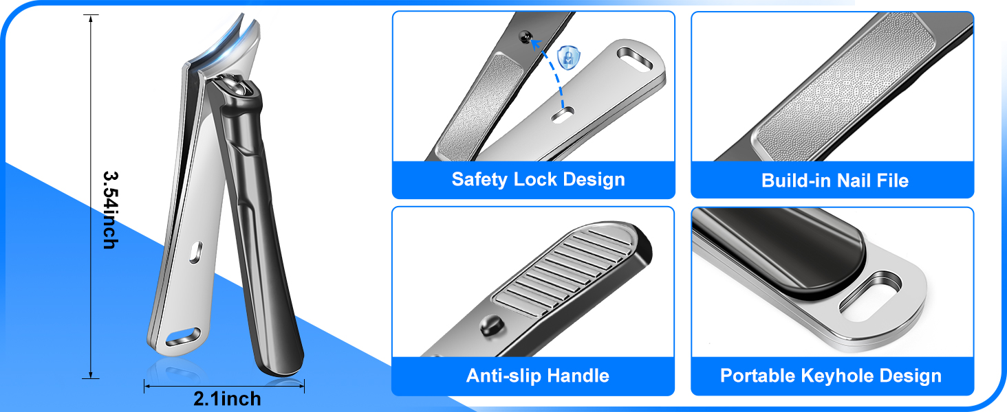 Манікюрний інструмент для товстих нігтів: кусачки для нігтів на ногах з контейнером, професійні кусачки для чоловіків, гострі кусачки для нігтів з довгим руків'ям та нахиленою лезою, срібно-чорно-коричневого кольору