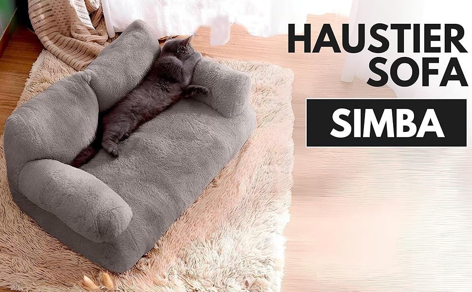 Кішка Софа Simba для котів та собак сірого кольору | З міні-подушкою | 70x48 см | Ліжко для котів та собак | М'яке, з достатньою підкладкою | Знімний чохол