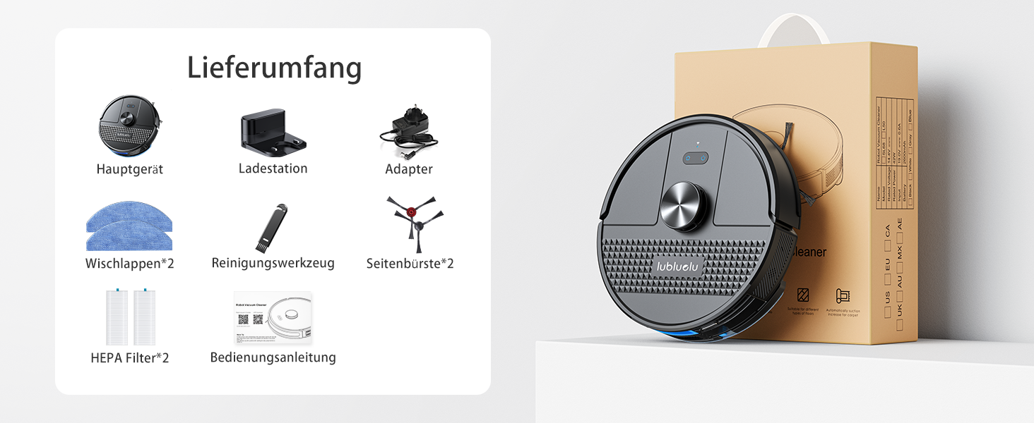 Робот-пилосос Lubluelu SL68 з функцією миття, 5000Pa, лазерна навігація, 54dB, анти-сифон, 150 хв роботи, керування через додаток, 24 зони заборони, чорний