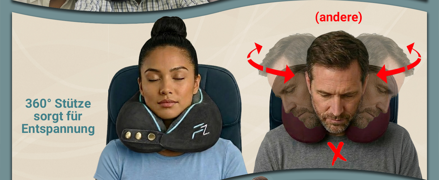 Подушка для шиї FLOWZOOM Dream Pro з додатковою бічною підтримкою та регульованим кріпленням на липучці - подушка для подорожей у літак з піною з пам'яті - з чохлом та подарунковою упаковкою - Чорний