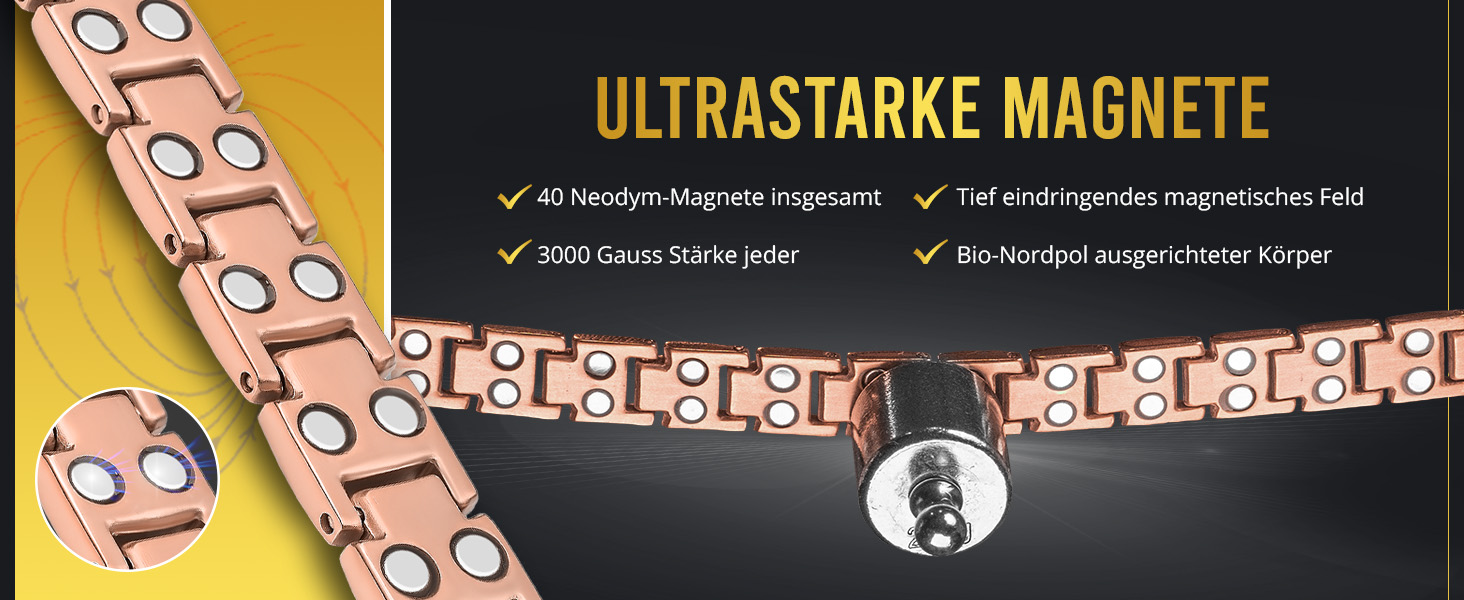 Браслет на руку MagnetRX® Ultrastarkes Titan Magnetarmband для жінок – титановий браслет з магнітами, регульований розмір, рожеве золото