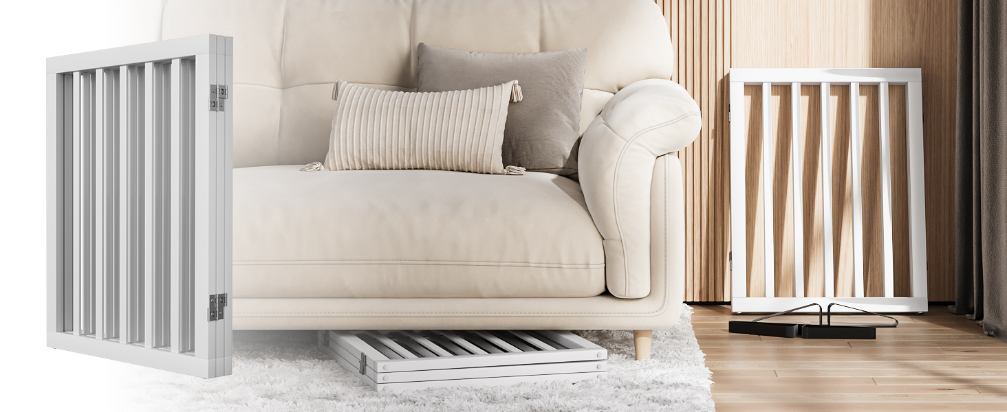 Бамбукове перегородка для собак Semiocthome: 3 секції, 140 см, для дому, з металевими стійками, 61 см висота, складана, білий колір