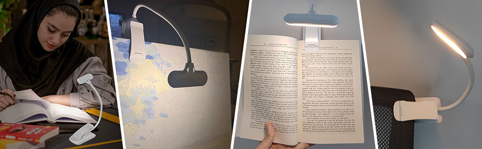 LED лампа для читання з кліпсою, USB, 9 світлодіодів, 3 режими температури кольору (теплий/холодний/природний), регульована яскравість, 1.8W, для читання в ліжку, комп'ютер