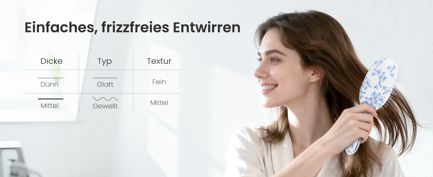 AIMIKE Rose Luxe Щітка для розчісування волосся, безболісна, з вентиляцією та ультрам'якими гнучкими щетинками, легко розплутує вузли, для мокрого та сухого волосся, для жінок, дівчаток та дітей (Porcelia Qing-Air Cushion)