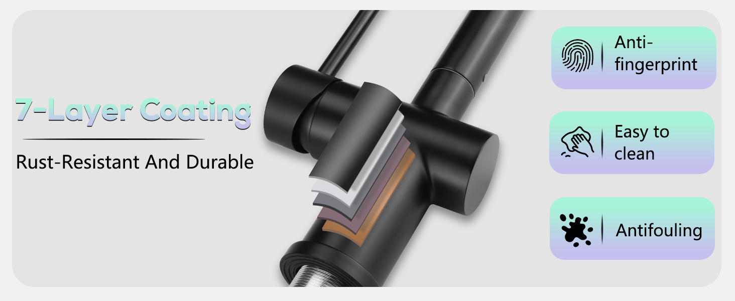 Змішувач кухонний з висувною лійкою, чорний, з двома режимами струменя, 360° обертання, з нержавіючої сталі