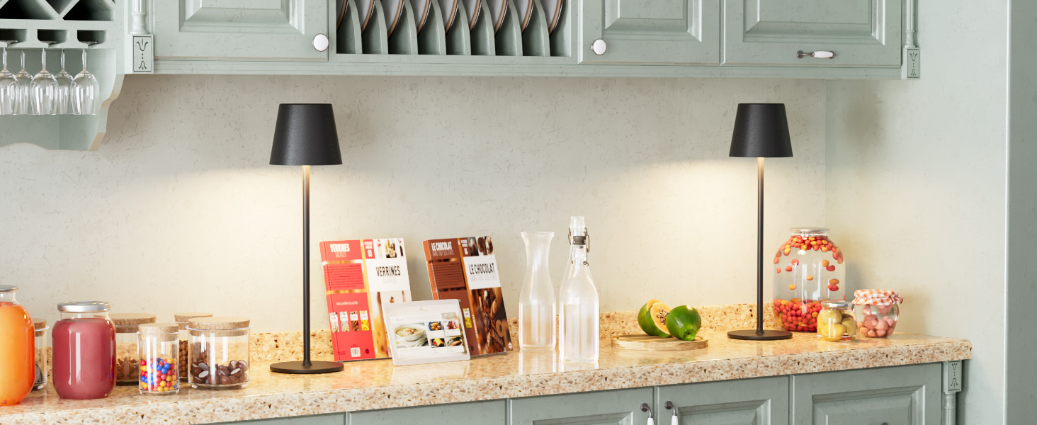 Набір з 2 бездротових настільних світильників LED з акумулятором, сенсорне регулювання яскравості, 3 режими кольору, USB-C зарядка для спальні, столу, кемпінгу (Чорний)