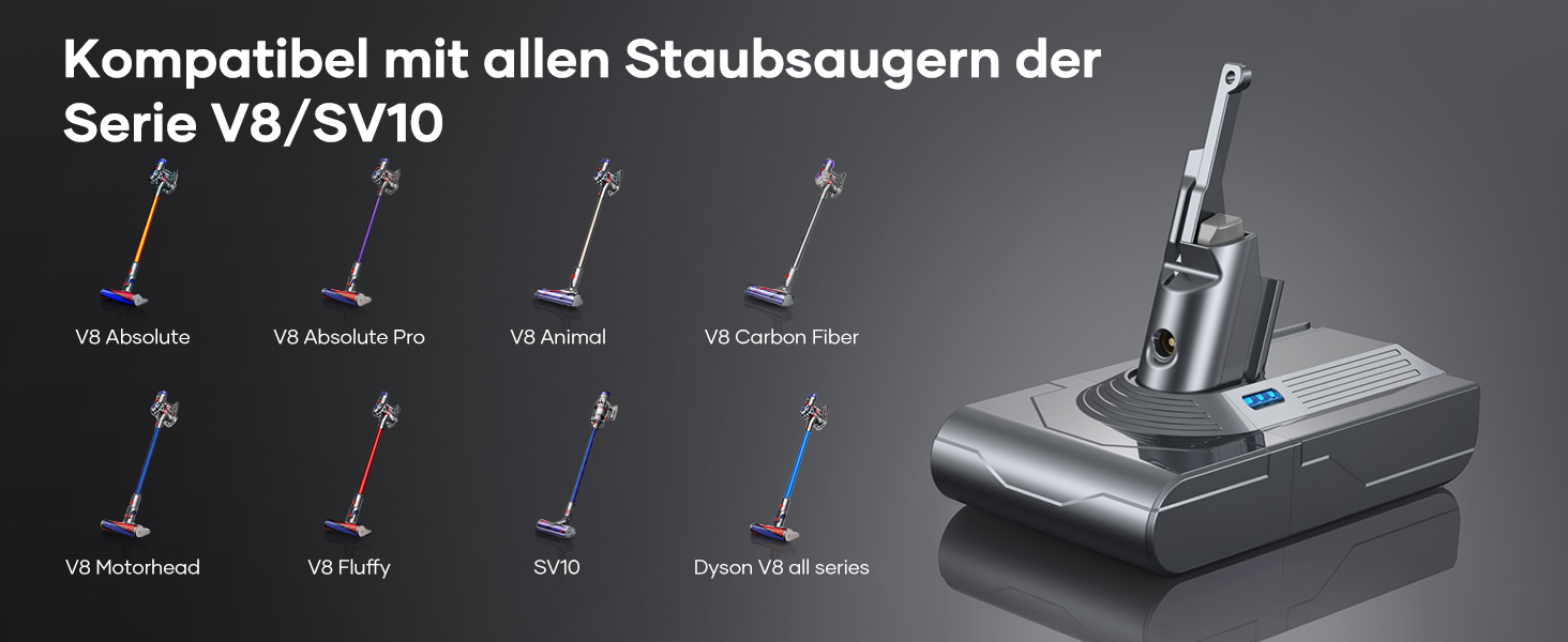 Замінний акумулятор V8 6.0 Ah для пилососів Dyson SV10 Absolute Animal Fluffy Animal Exclusive Trigger - FLYLINKTECH з фільтрами, щіткою та інструментами