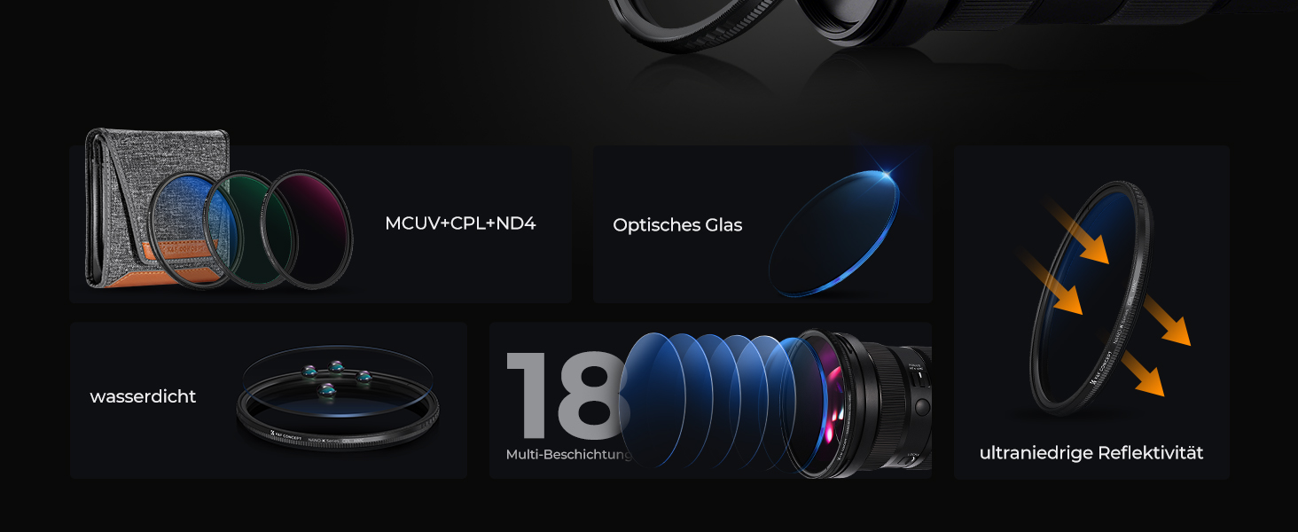 Набір фільтрів K&F Concept 62mm: UV, CPL, ND4 (Nano-Klear)