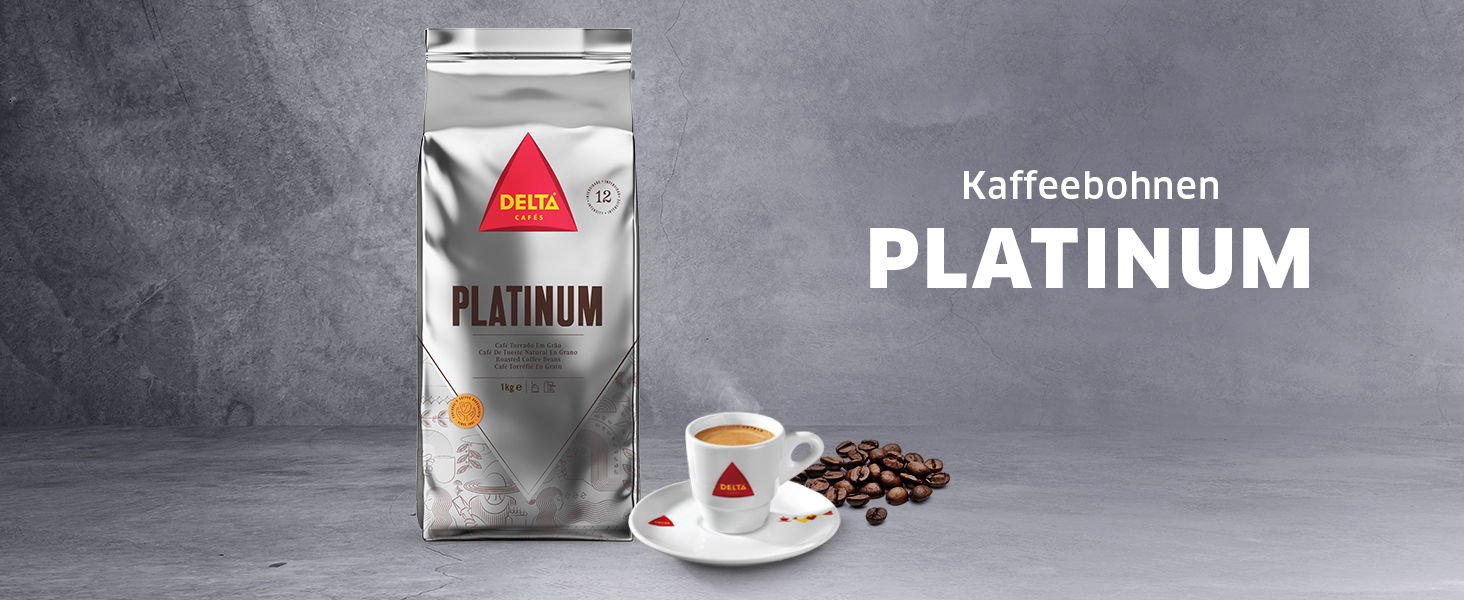 Кава в зернах Delta Cafés Platinum, інтенсивність 12, суміш арабіки з нотками меду та стиглих фруктів, 2 кг (2 упаковки по 1 кг)